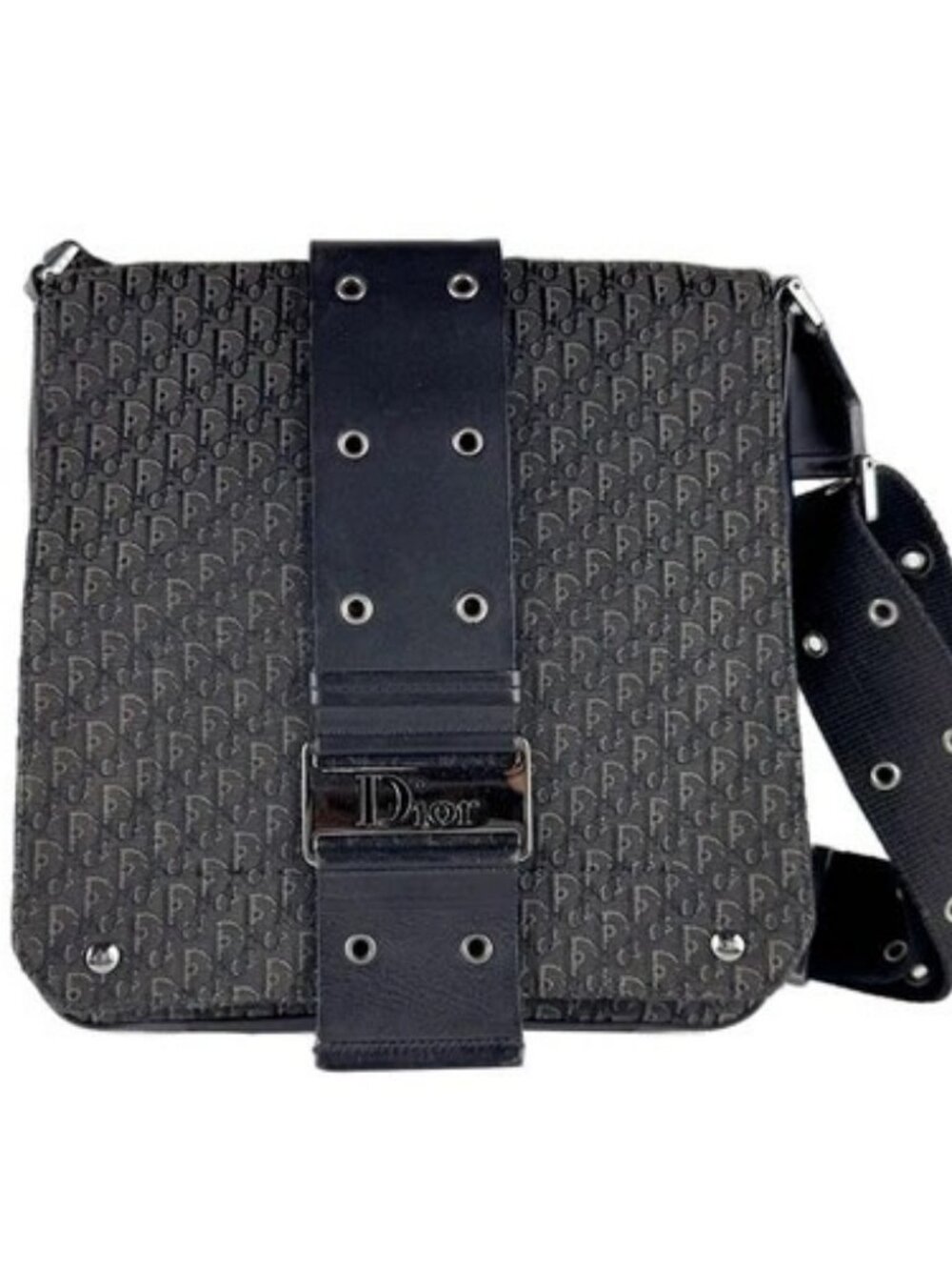 Auth Christian Dior Crossbody Shoulder Bag Black/Silver Canvas/Leather - z10919